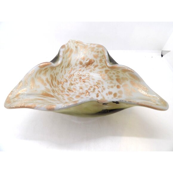 Murano Art Glass Copper Swirl Adventurer Triangle Bowl 8inX3in. preowned - Picture 3 of 6